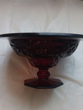 Ruby Red Glass Pedestal Bowl
